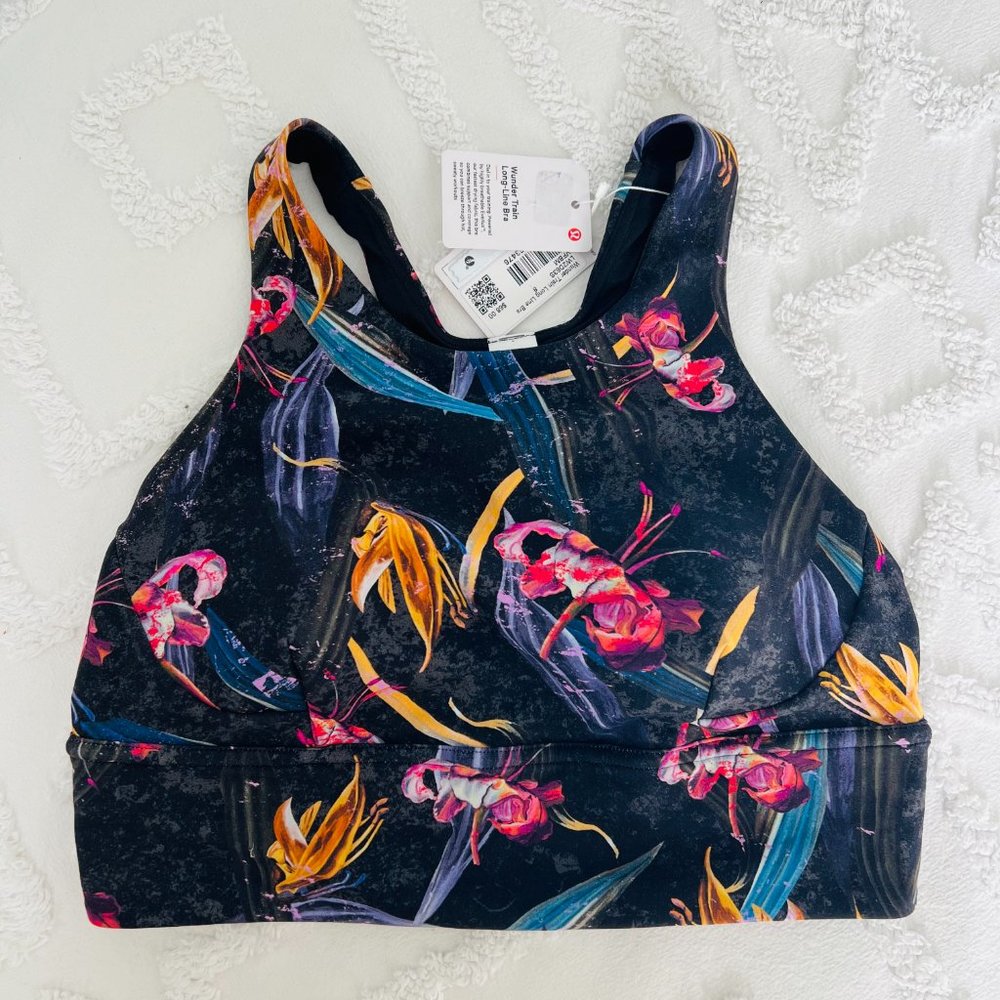 Lululemon Wunder Train Longline 'Veiled Floral Black Multi' Sports Bra, Size 8